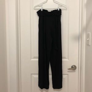 Black paper bag top pants